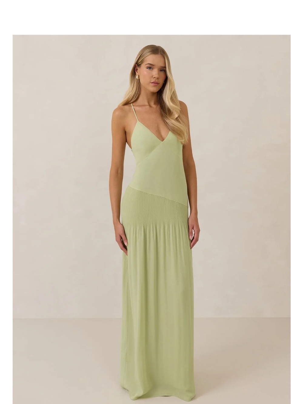 Spaghetti Strap V-Neck Maxi Dress in Light Green